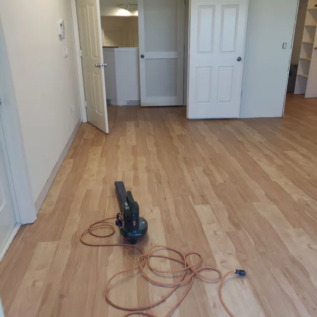 Wood-look flooring installation in progress