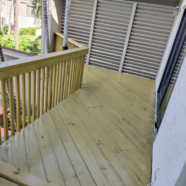 New wooden deck with railing