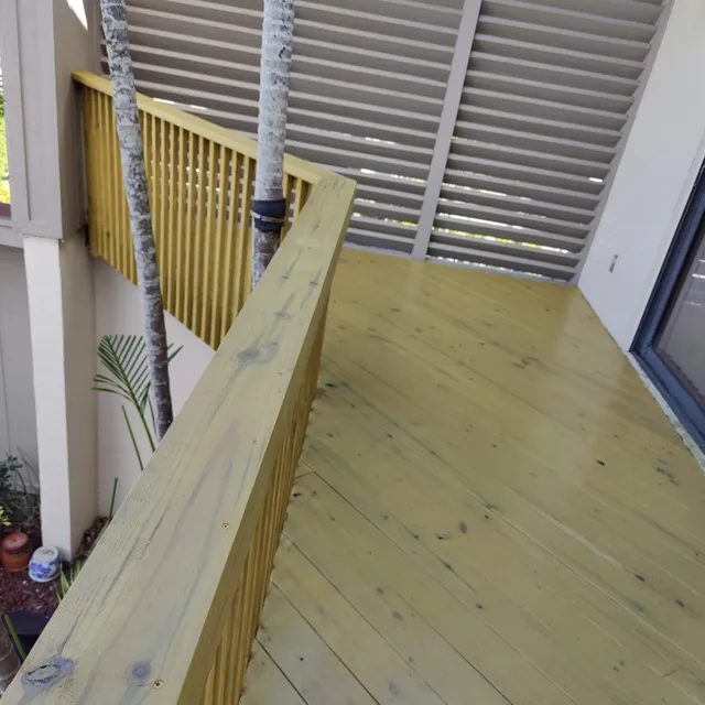New wooden deck and railing, second view