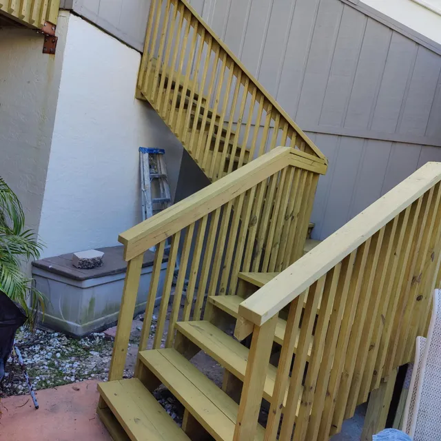 New wooden exterior staircase