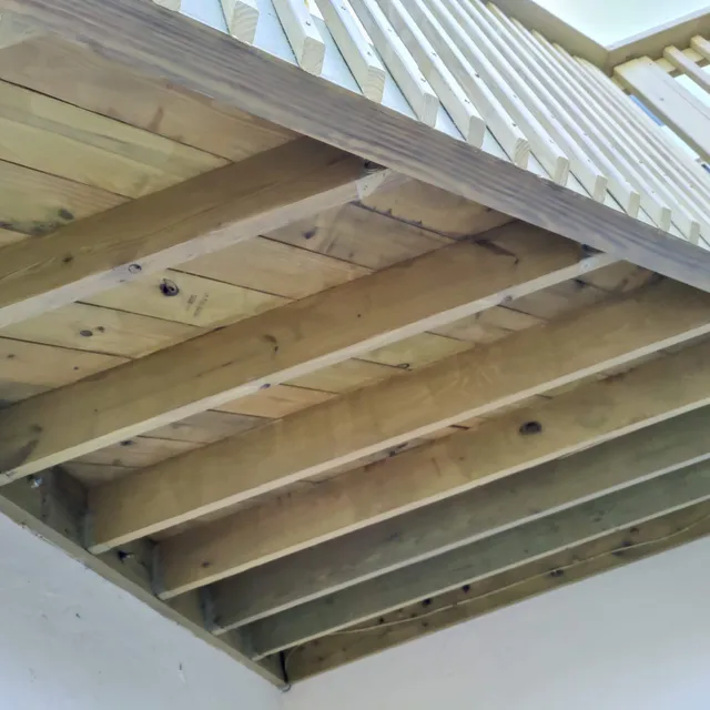 New deck framing seen from below