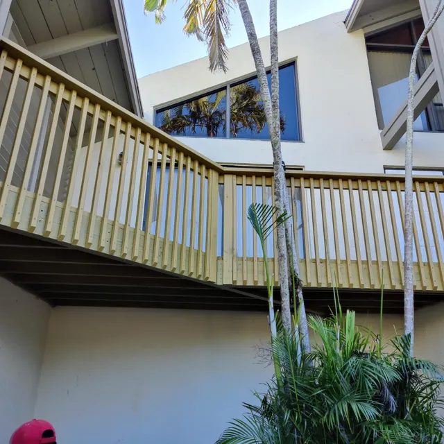 Rebuilt wooden balcony walkway