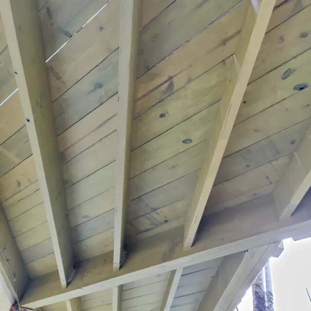 Underside of rebuilt wooden deck