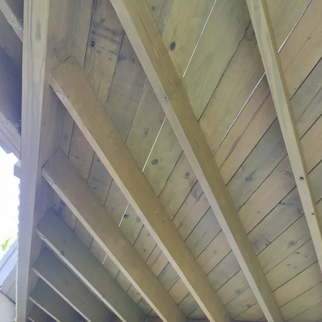 Underside of rebuilt wooden deck, second view
