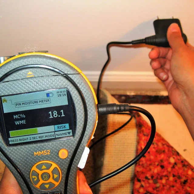 Moisture meter measuring water damage